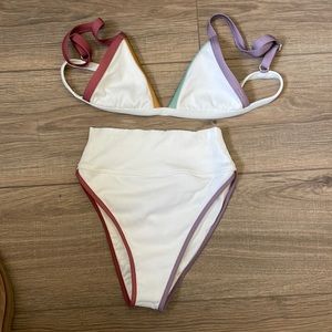 Beach riot ribbed high waist bikini. White + multicolor lining